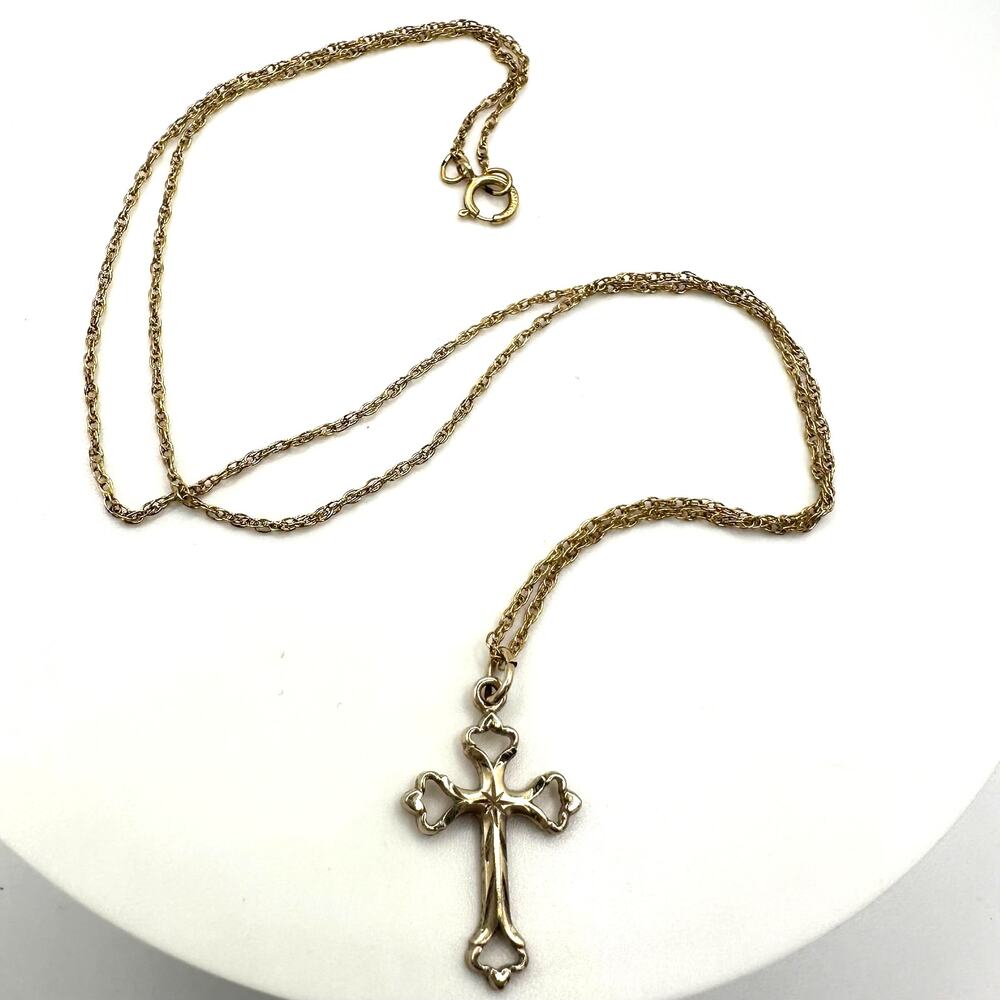 Vintage signed 12kt yellow gold filled cross pendant 14kt GF 19” chain necklace